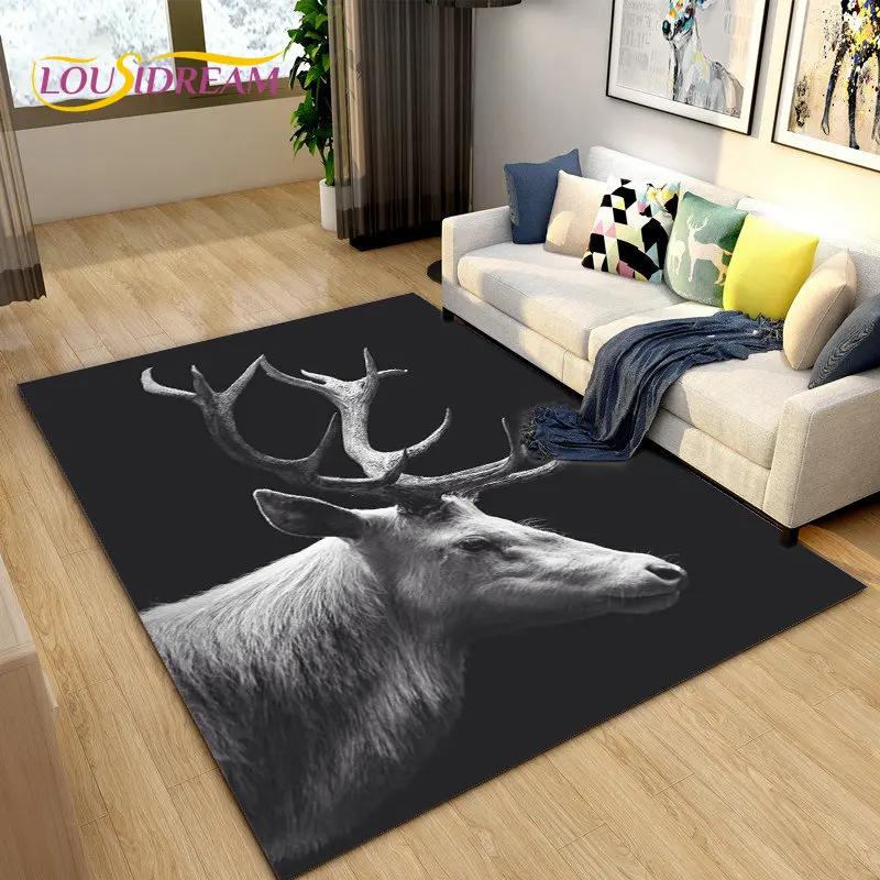 Tapete de área de rena nórdica de alce de desenho animado 3D, tapete de carpete para sala de estar, quarto, sofá, capacho decorativo, tapete de chão antiderrapante para brincadeira de criança