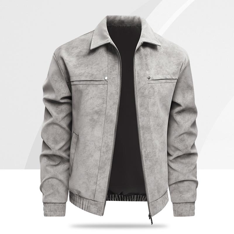 New Men's Leather Jacket Autumn and Winter Large Size Jacket Leather Jacket Men's Business Lapel Suede Leather Jacket Men's