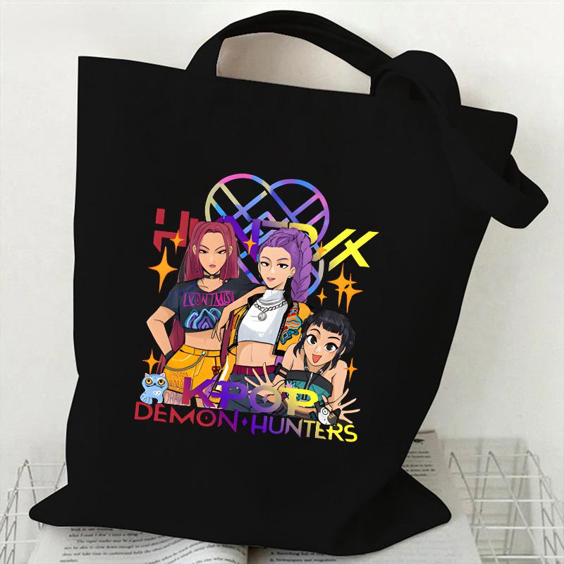 Spot KPOP Demon Hunter Girl Group HUNTRX Printed Canvas Bag Shoulder Student Handbag