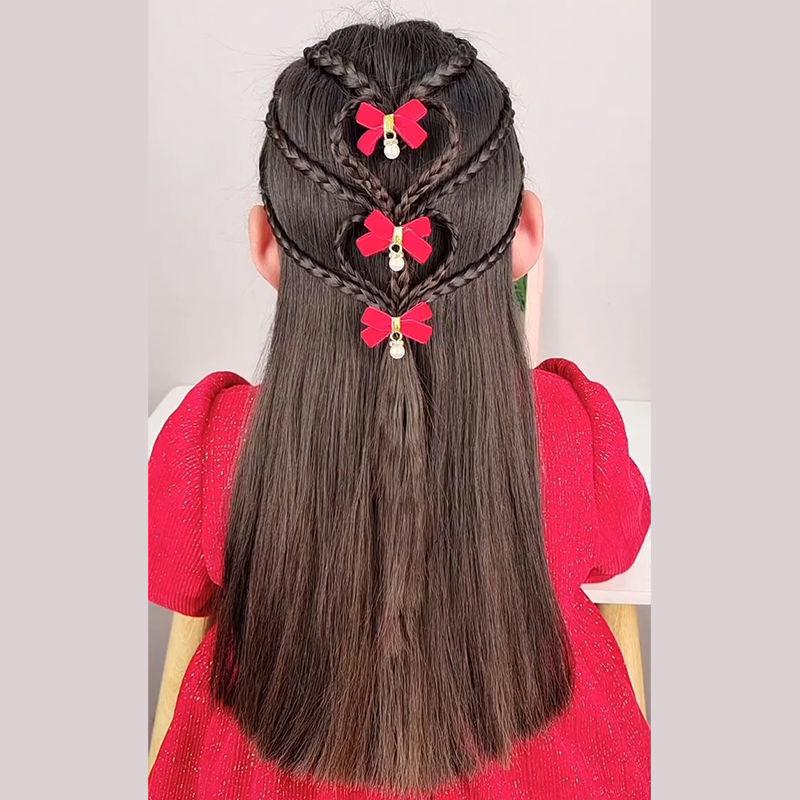 4PCS Lovely Velvet Bow Beads Baby Hairpins Kids Hair Clips Children Headwear Princess Barrette Girls Hair Accessories
