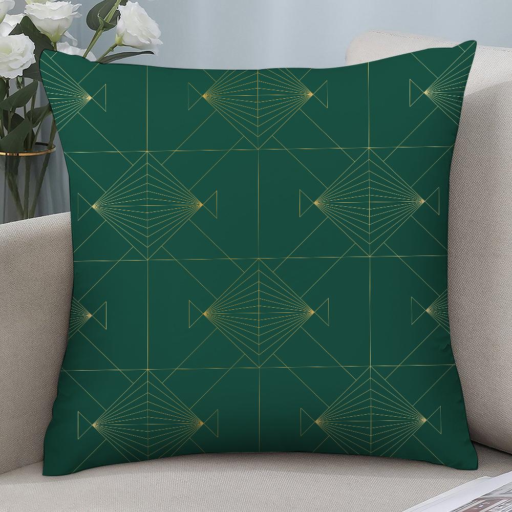 Dark Green Geometric Pattern Pillow Case 3D Print Polyester Fiber 4545 cm Home Sofa Throw Pillow Cover Decoration Festival Gift 40x40cm 16x16in