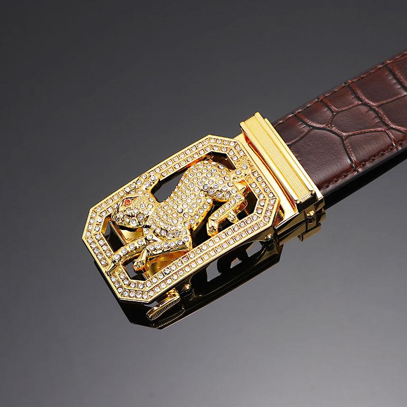 Cinto masculino de couro fivela automática primeira camada couro de vaca doze zodíaco botão cabeça crocodilo padrão cinto masculino