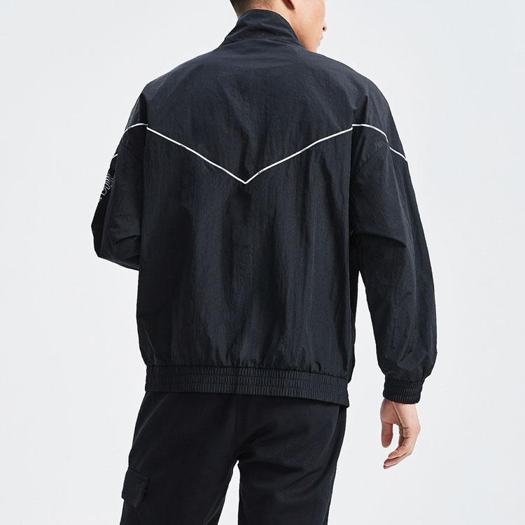 Li-Ning Wade Series Logo Print Long Sleeve Stand Collar Loose Jacket Men Jacket Black AJDR193-1