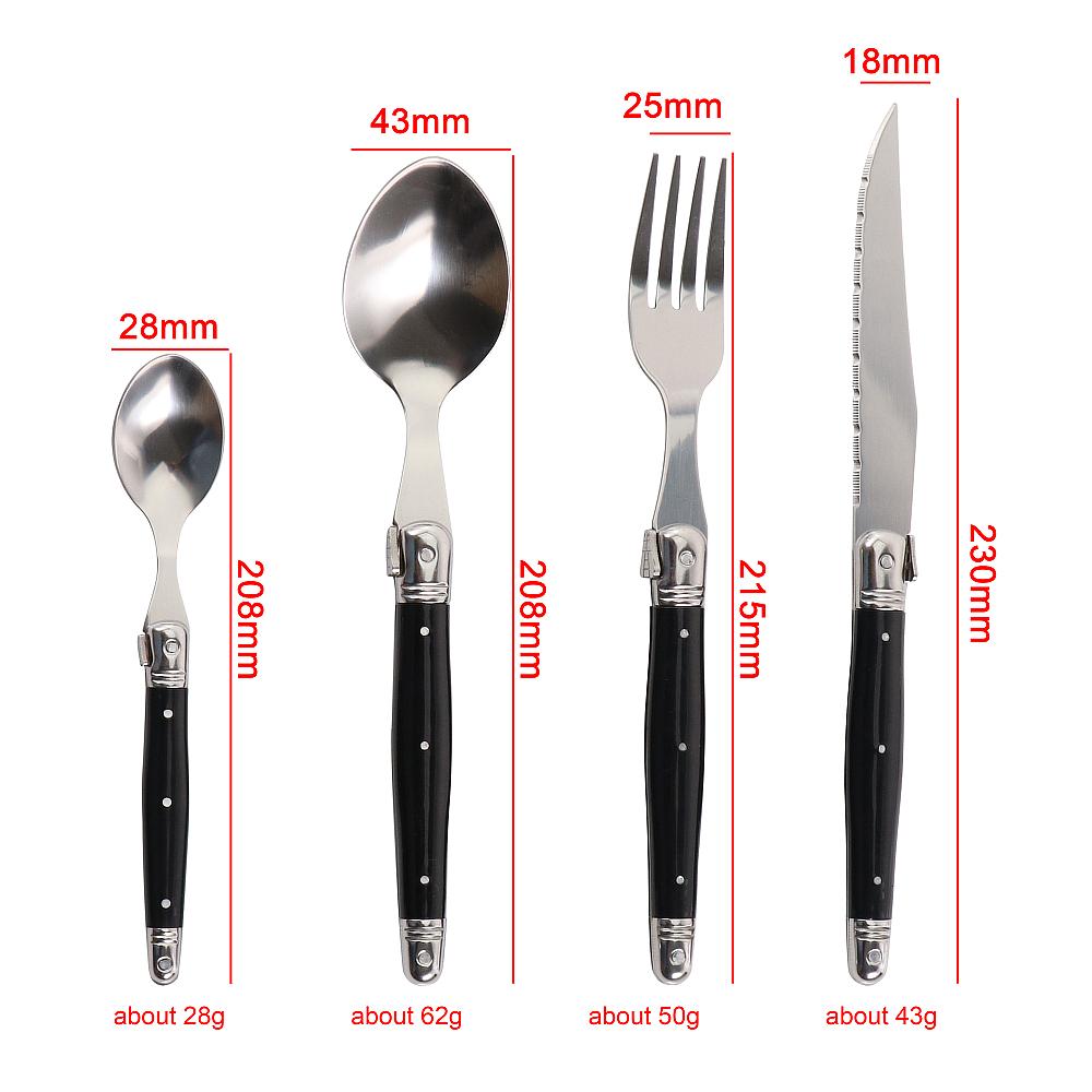 Jaswehome 4 st Rostfritt Stål Bestick Laguiole Bestickset Vassa Biffknivar Gafflar Soppskedar Teskedar Köksmiddagsservis