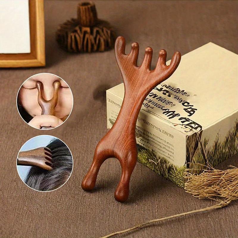 Body Meridian Massage Comb Sandalwood Deer Antlers Wide Tooth Anti-static Smooth Hair Massager