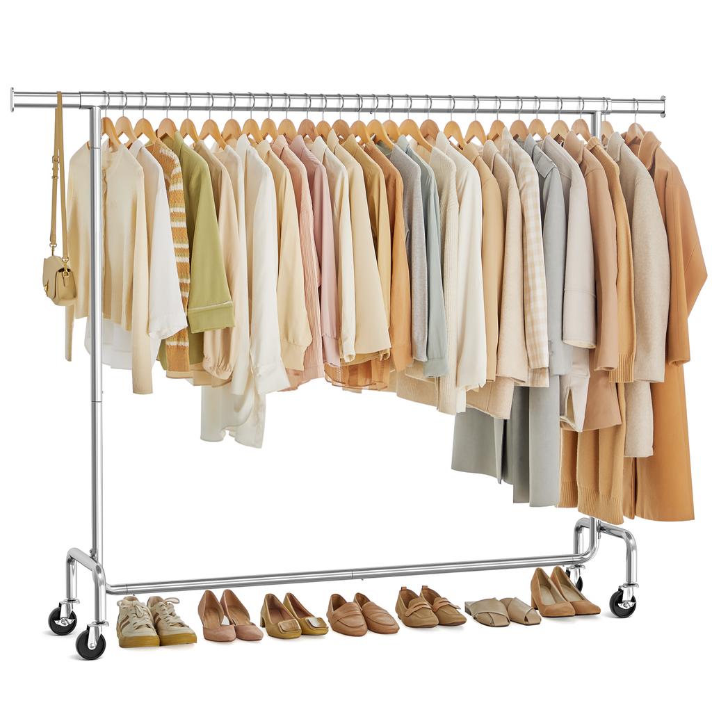 SONGMICS Clothes Rack on Wheels, Heavy-Duty Clothes Rail, with Extendable Hanging Rail, 110 kg Load Capacity, 45 x (160-200) x 162.9 cm