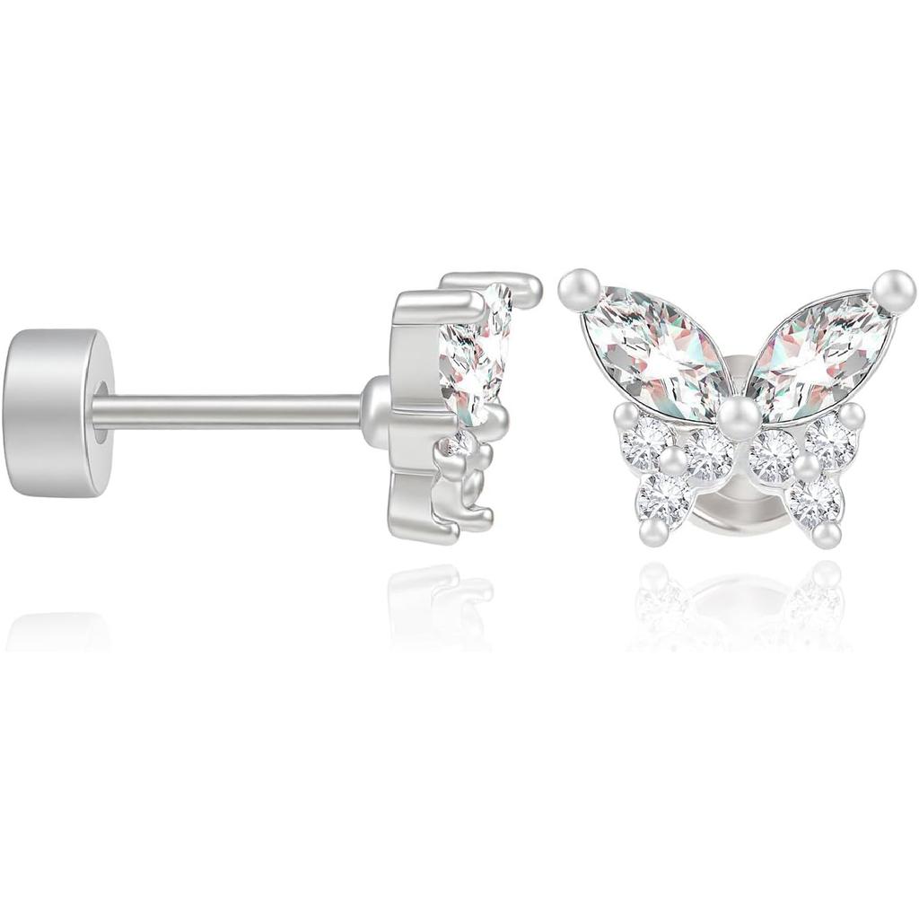 Cicy Bell Womens Flat Back Stud Earrings 18K Gold Plated Hypoallergenic | 316L G23 Surgical Titanium Steel, CZ Stud Jewelry, Tragus Helix Cartilage
