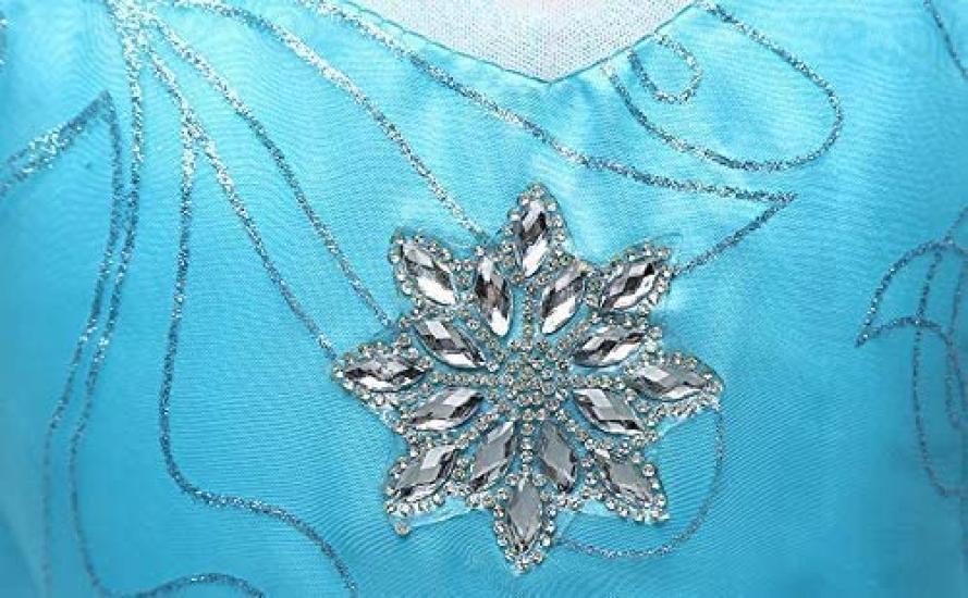 Princess Elsa Dress Costume for Luxury Ice Blue Heart Magic Braided [EKALA] Kids, 8-Piece Set, (Princess Dress, Tiara, Wand, Gloves, Necklace, Ring,
