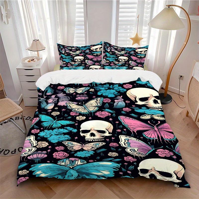 

3pcs Skull Butterfly Soft and Comfortable Breathability, Bedding Set, Machine Washable, Suitable for All Seasons105 135x200cm