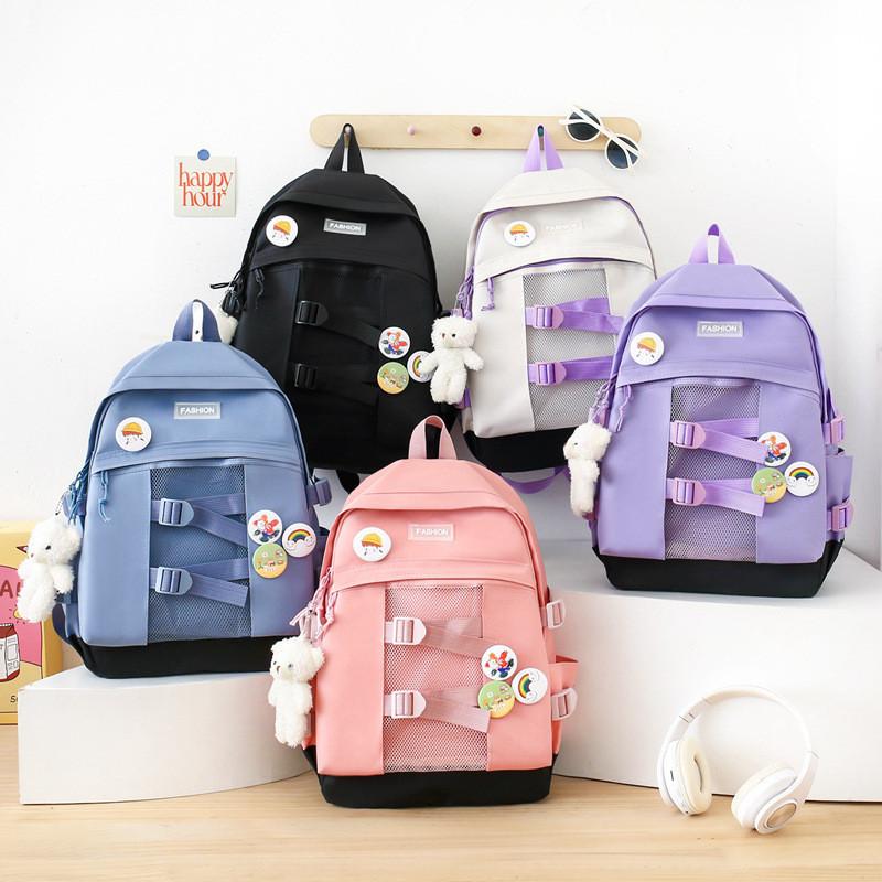 Stylish Versatile Unisex Backpack Set For Students With Durable Nylon Material In Multiple Colors