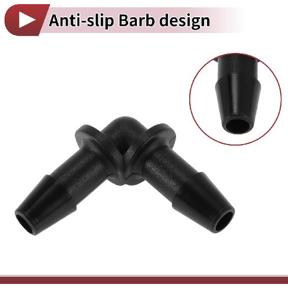 Vacuum Tubing Connector 4.8mm L-Shaped Elbow Black PP 2 Pcs