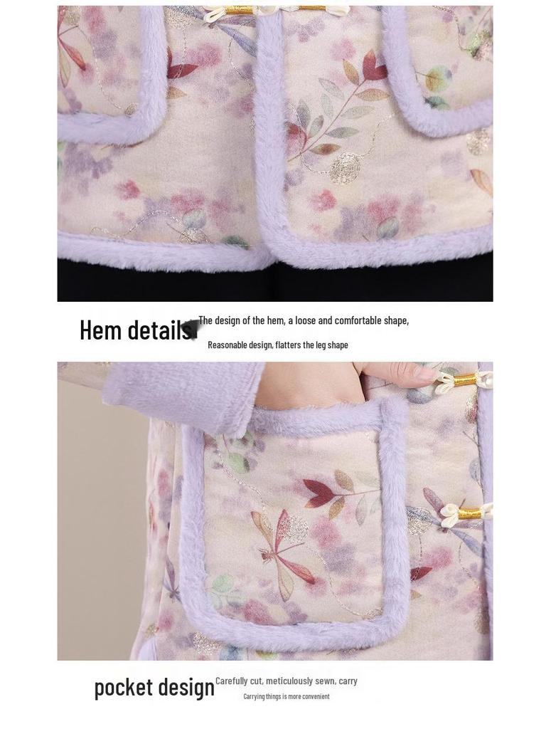 Winter Retro Chinese-Style Jacket with Frog Buttons - Warm, Thick, Plus-Size Velvet Cotton for Mothers