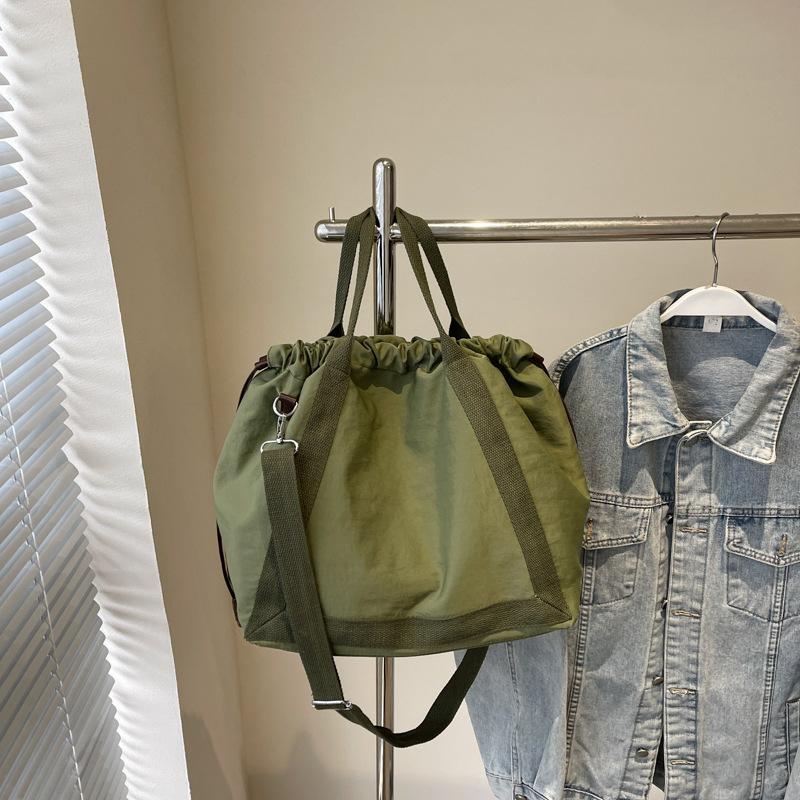 Large Capacity Bag Women's New Summer Casual Messenger Bag Portable Drawstring Folds Class Tote Bag