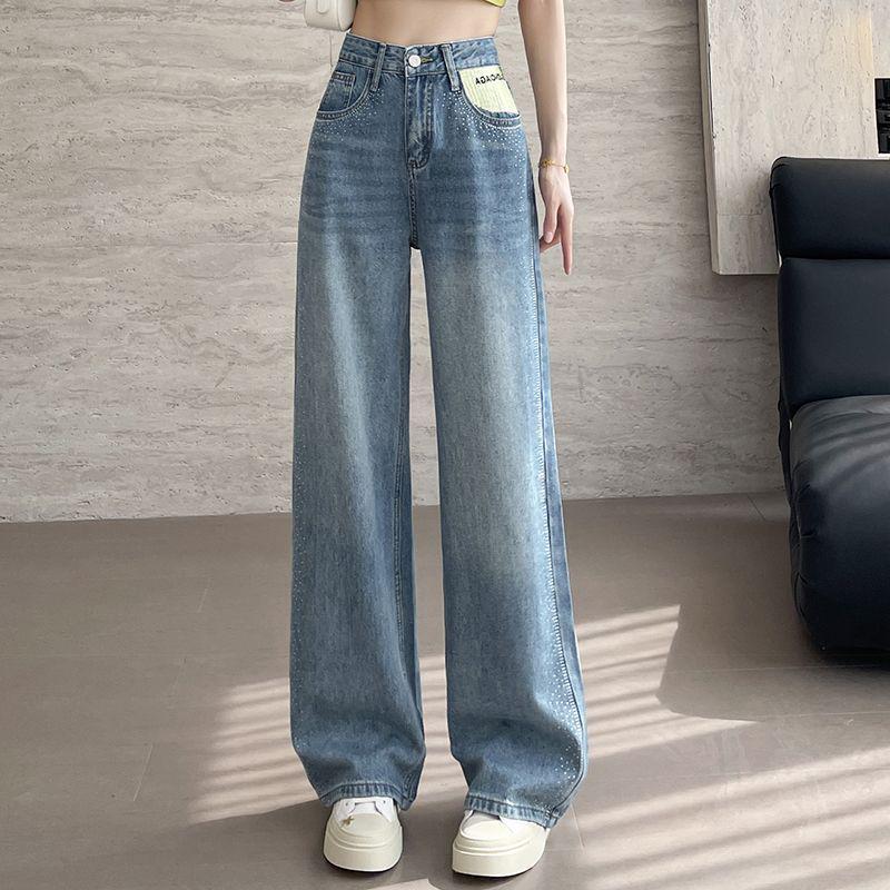 Women's Summer Rhinestone High-Waisted Floor-Length Jeans