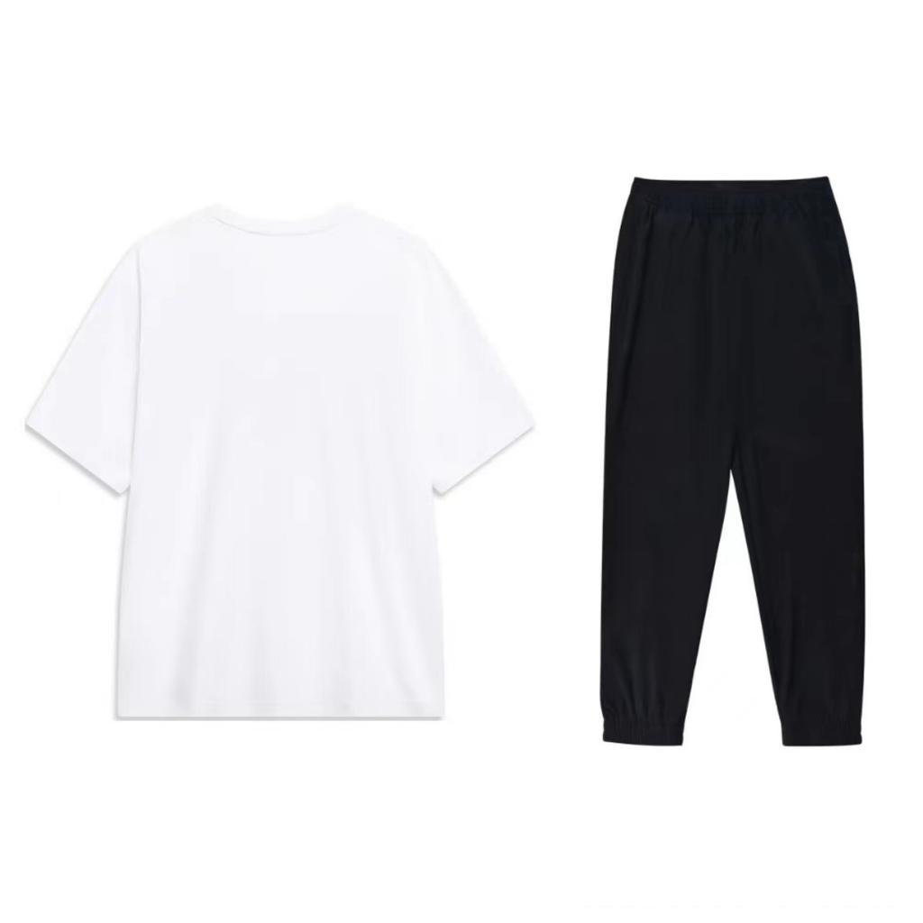 Li-Ning Letter Print Quick-Dry Breathable Short Sleeve T-Shirt Comfortable Loose Cuffed Long Pants Casual Sports Suit Men suit AHSU741-1+YYKU181-1