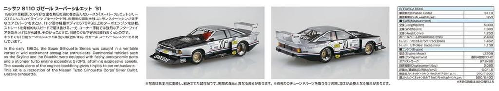 Aoshima Bunka Kyozai The Model Car Series SP09 Nissan S110 Gazelle Super Silhouette 1981 Plastic Model Kit Co., Ltd. (AOSHIMA) 1/24