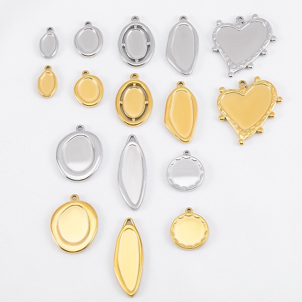 5 pièces Acier Inoxydable 18K Cadres Lune Ovale Bezels Vides Base Pendentif Cœur Géométrique Charme Boucle d'Oreille Fabrication de Bijoux
