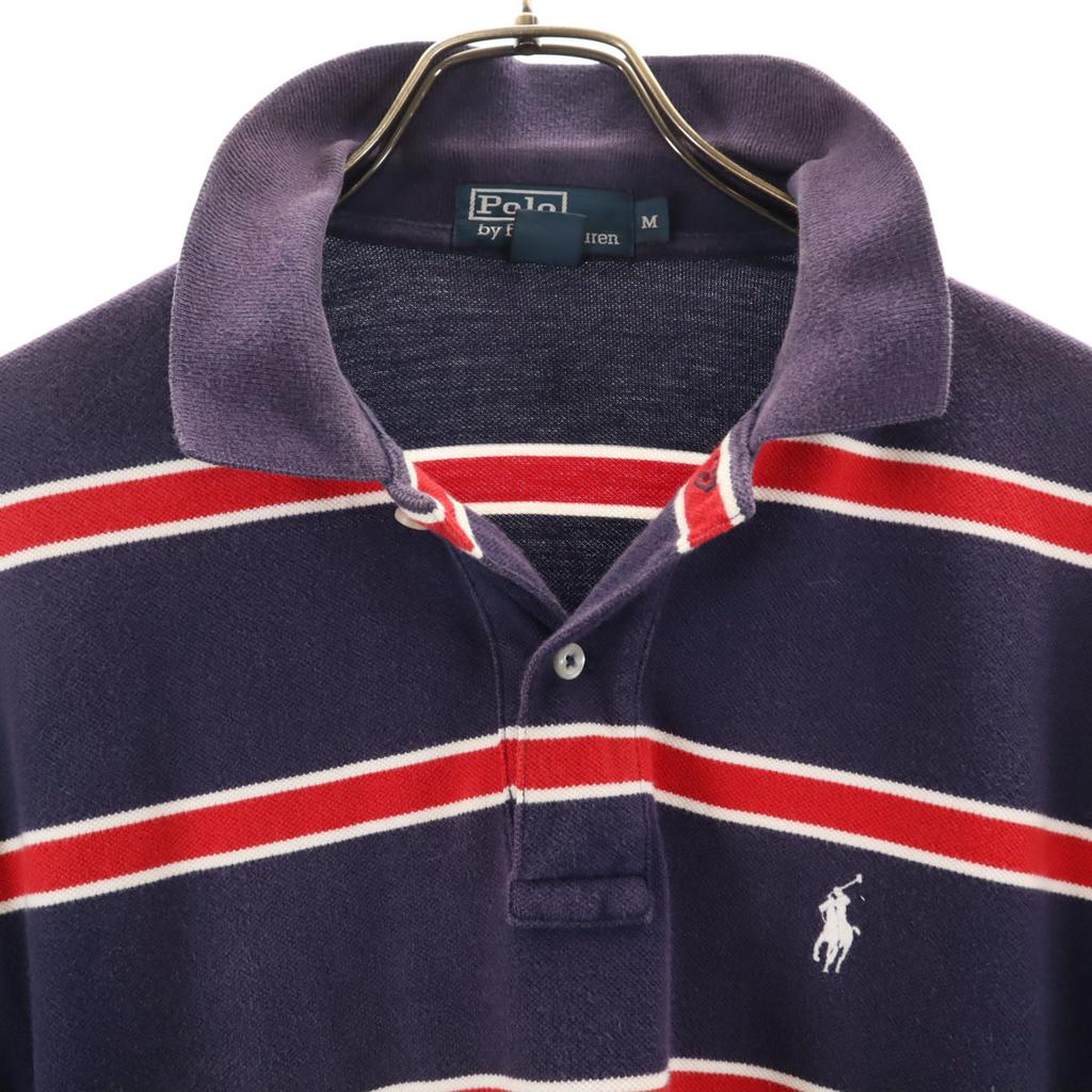Polo by Ralph Lauren border Short sleeve Polo shirt M Navy system Men's Used
