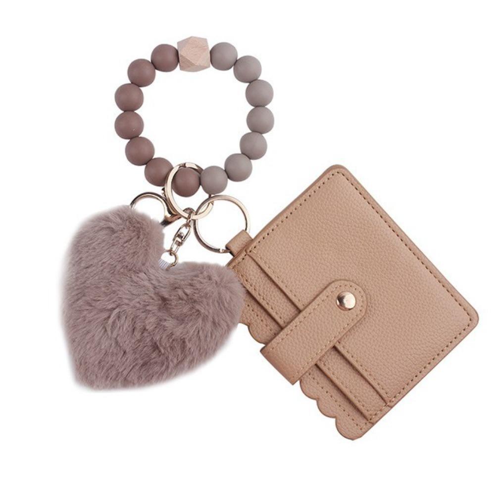 Silicone Beaded Wristlet Keychain Tassel Design Leather Tassel Wallet Keychain  Daily Accessory