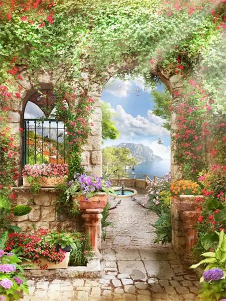 

Полный квадратный круглый 5D алмазная картина дверь сад домашний декор вышивка мозаика пейзаж настенное искусство Full Round 20x30CM