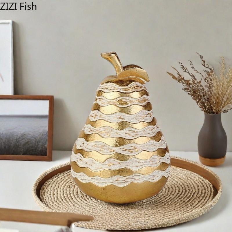 Creative Golden-plated Fruits Statue Apple/pear Ornaments Desk Decoration Resin Crafts Pineapple Sculpture Room Aesthetic Decor