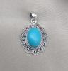 American Turquoise Pendant: Handmade 925 Silver Boho Necklace