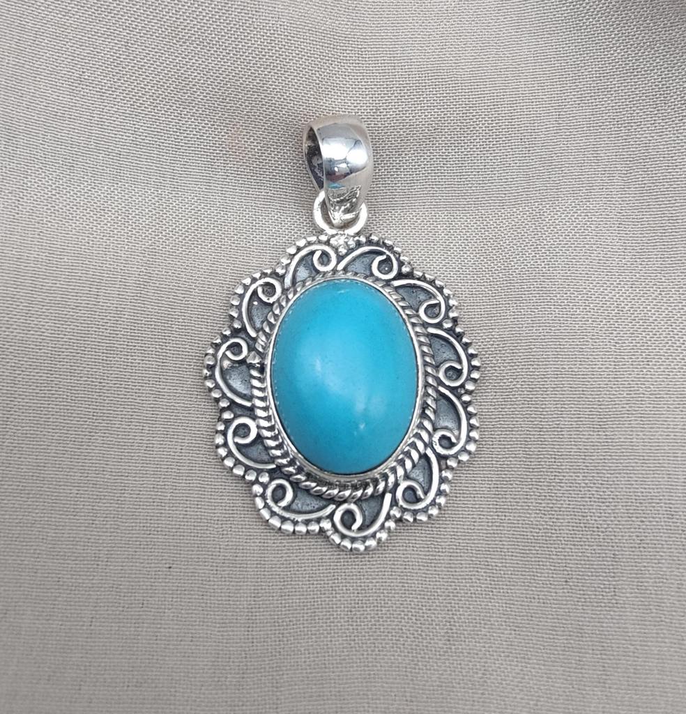 American Turquoise Pendant: Handmade 925 Silver Boho Necklace