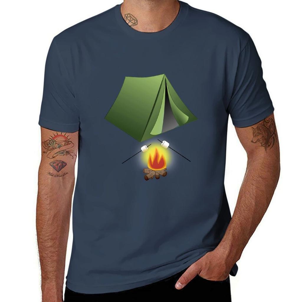 Camping Tent And Campfire Tshirt Soft Lightweight Cotton Tshirt