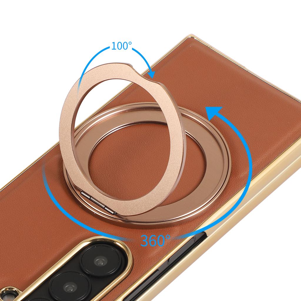 For Samsung Galaxy Z Fold7 5G Magnetic Case with Rotating Kickstand Nappa Texture PU TPU PC Phone Back Cover