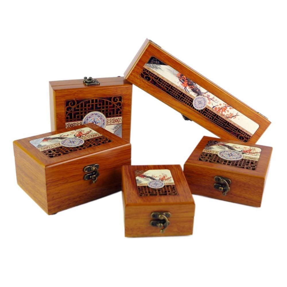 Bracelet Necklace Wooden Jewelry Box Earrings Rings Vintage Trinket Case Dust-proof