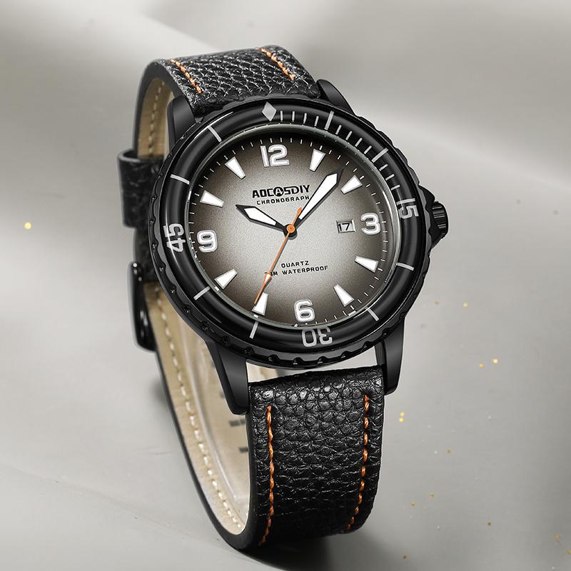 AOCASDIY Top Brand All Five Oceans Series Joint Fashion Leisure Leather Strap Super Luminous Men's Waterproof Watch