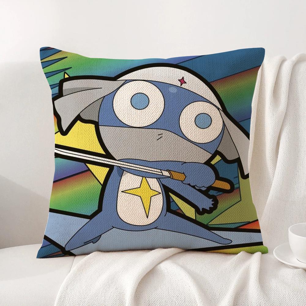 K-Keroro G-Gunsou Frog Cushion Cover Summer Coolness Linen Fabric Double-Sided Printing Pillow Case Sofa Home Decor Gift