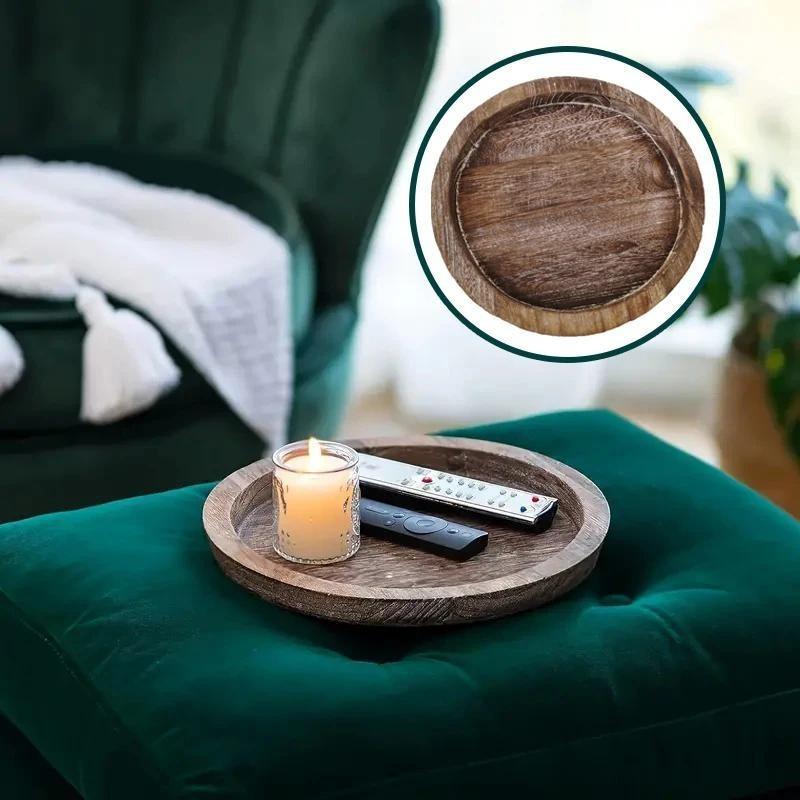 1PC Wood Trays Round Wooden Candle Holder Tray Plate Snack Dessert Kitchen Table Centerpiece Decoration Home Decor