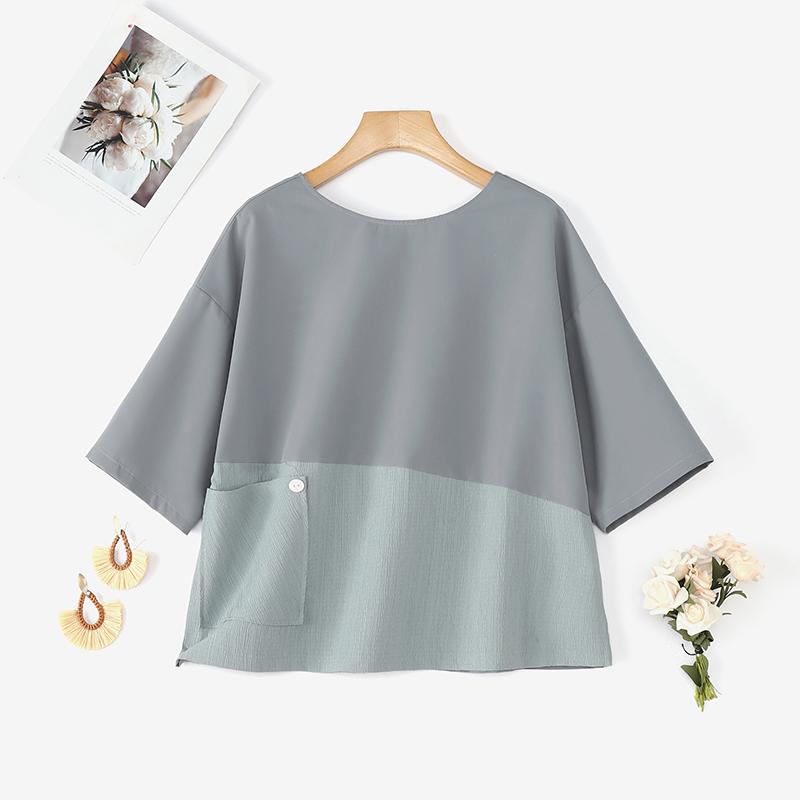 ZANZEA Women Casual Round Neck Loose Summer 3/4 Sleeve Blouse