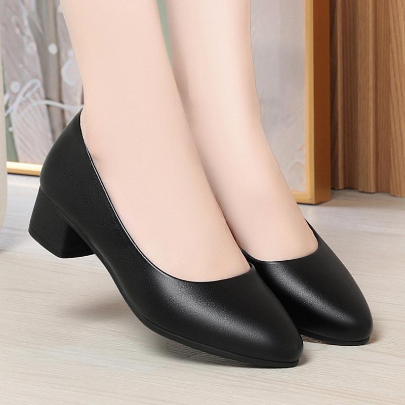 Jiuzhan thick heel soft sole work shoes women's black tooling women's shoes professional work commuter women's leather shoes large size single shoes
