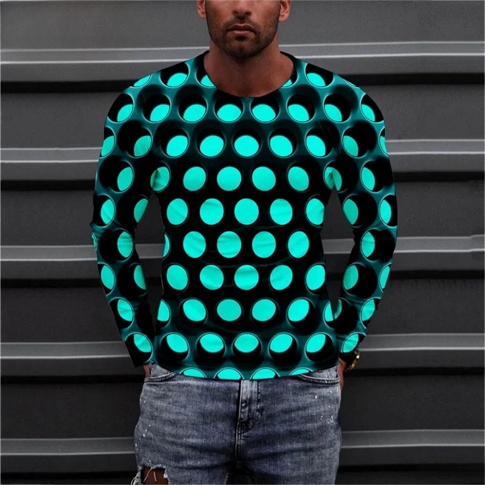 Colorful Visual 3D Digital Printed Men's Fashion Trend Round Neck Long Sleeved T-shirt