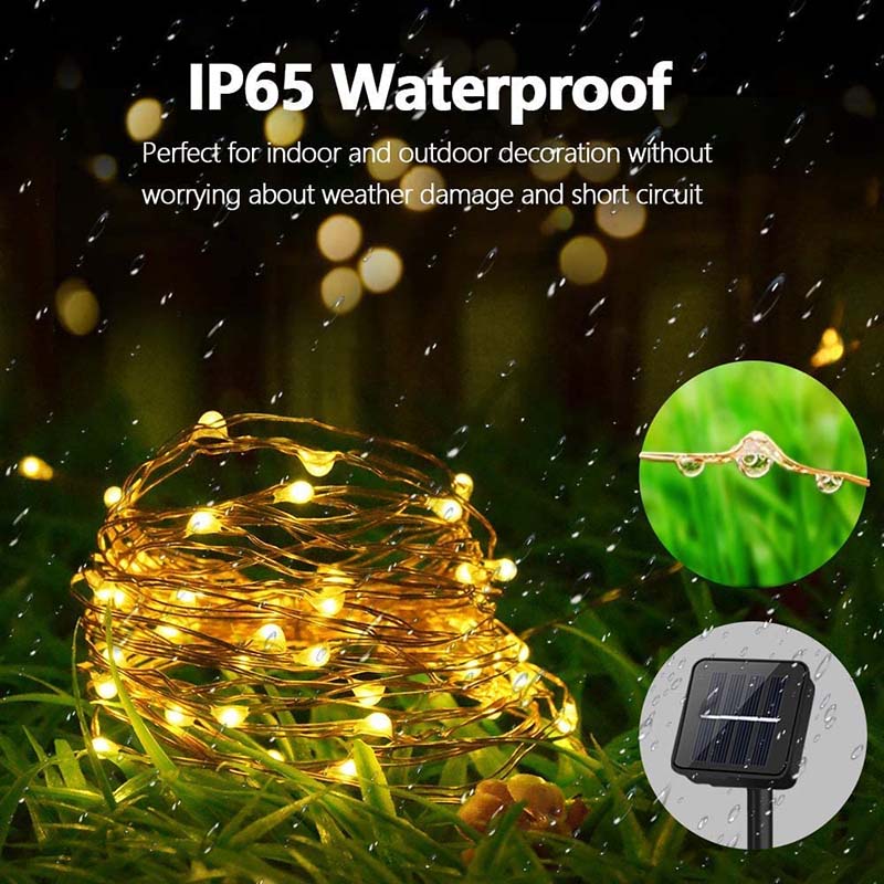 Outdoor Solar String Lights 1/2 Pack Waterproof Solar Powered Fairy Lights 8 Modes Solar Copper Wire Fairy Lights for Xmas Patio