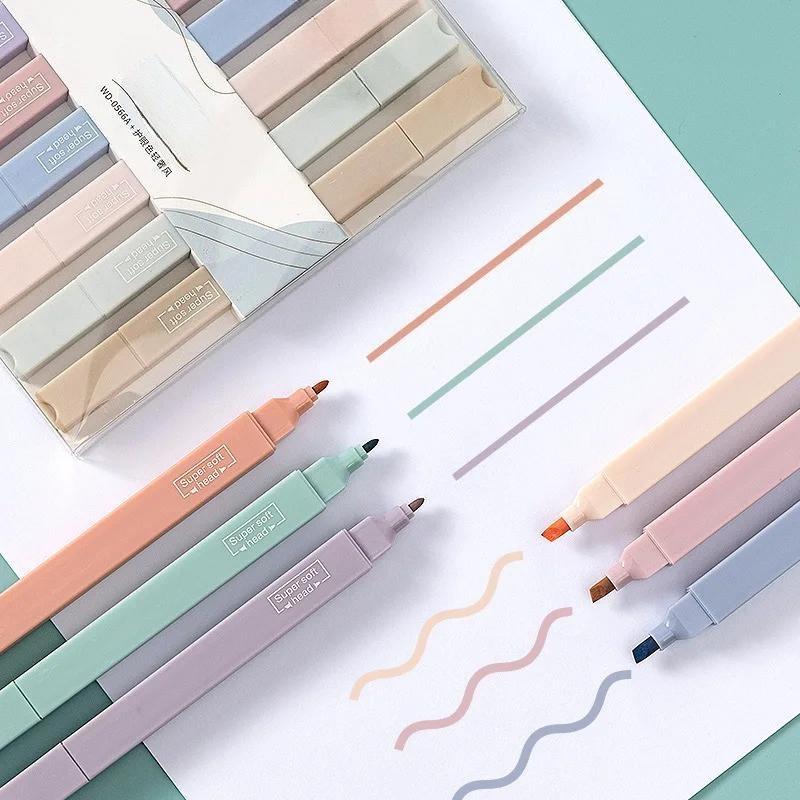 6Pcs Morandi Color Double Head Highlighters for Students Notes Quick Dry Drawing Color Markers Art School Supplies Stationery