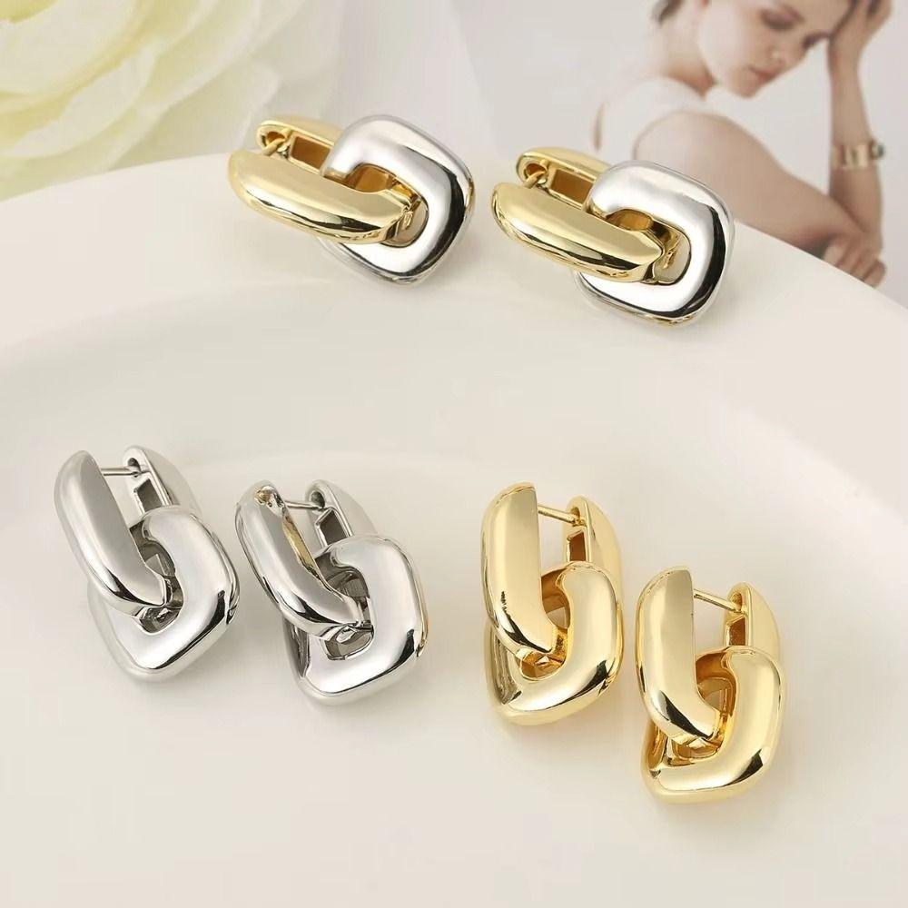 Oval Shape Gold Plating Earrings Copper Base U-Shaped Earrings Drop Earrings  Patchwork Design