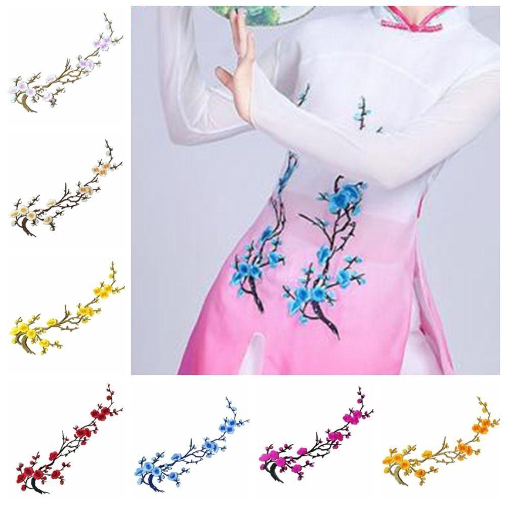 Flower Shaped Plum Blossom Applique Embroideried Self-adhesive Cloth Patches Iron on Exquisite Clothes Sticker Bag Decoration
