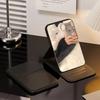 1pc Elegant Folding Mini Makeup Mirror with PU Stand, Portable Glass Cosmetic Mirror, Hand Washable, for Dorm and Desktop Use