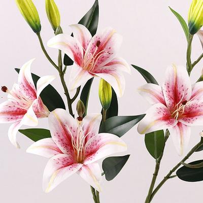 80cm Artificial Flower Branch Real Touch Elegant Silk Lilium Brownii Flower Plastic Handmade Fake Flowers Outdoor Garden Decor