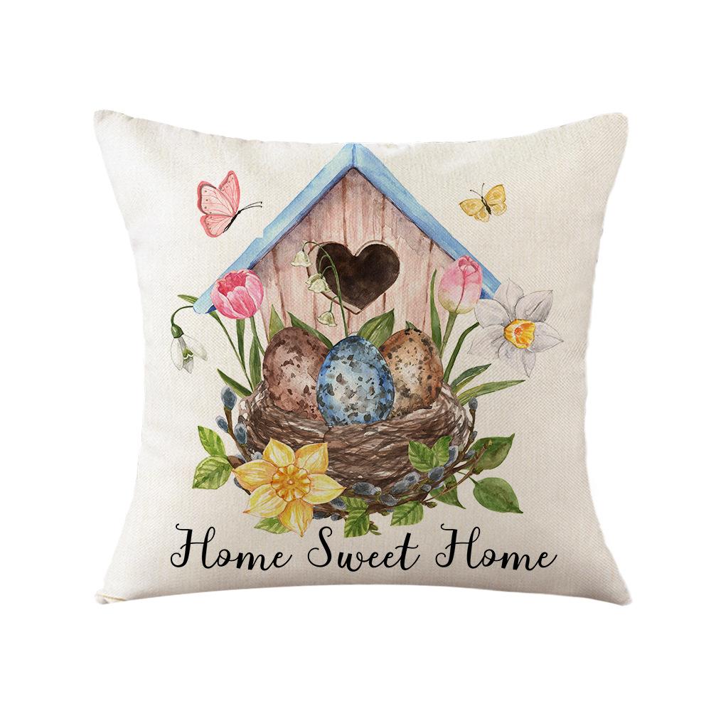 

American Easter Pillow Linen Print Pillow Watercolor Rabbit Egg Pillow Cover Home Supplies 45 * 45Cm (excluding pillow core)