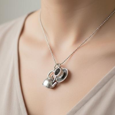 Adjustable Length Beaded Chain Teapot Charm Necklace Vintage Inspire Jewelry Gift for Women