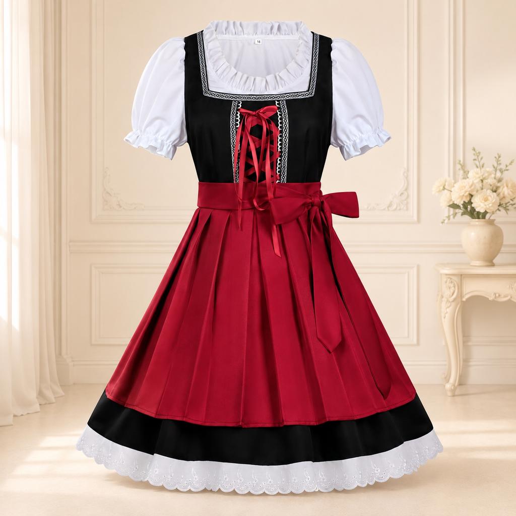 Women's Short Sleeve Tie Front Dress for Costume Party and Casual Wear