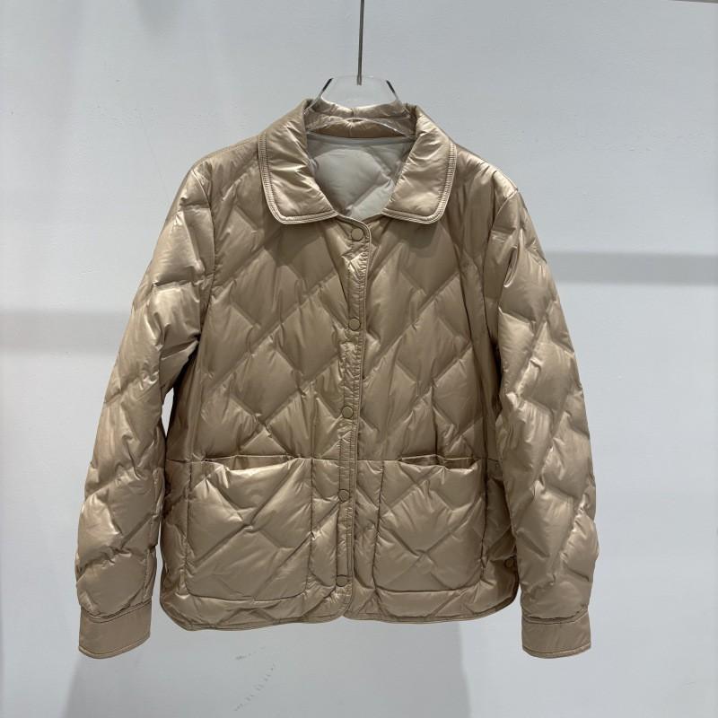 Womens Lightweight Reversible Duck Down Puffer Jacket With Stand Collar Quilted Short Coat Winter