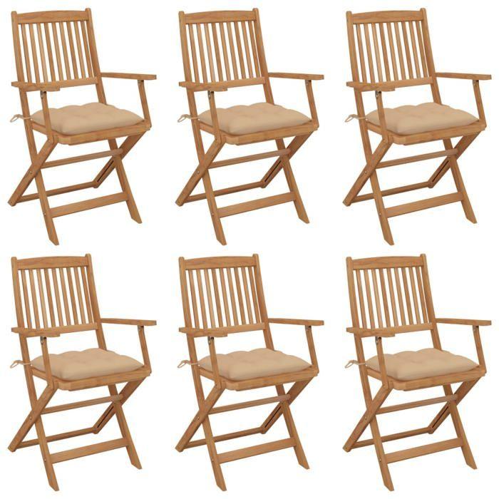 VidaXL Set of 6 Folding Garden Chairs with Cushions, Patio Seats, Dining Chairs, Patio Furniture 3074958