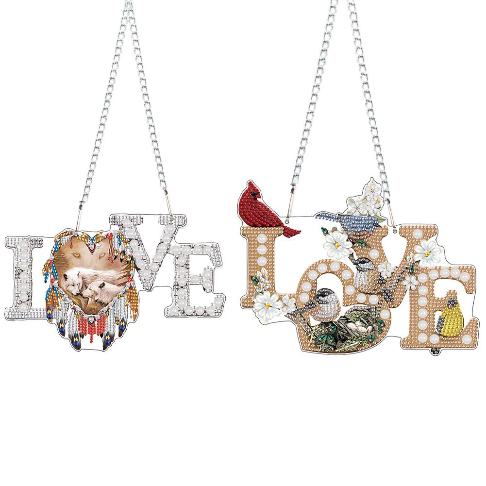 2pcs 2D Flat DIY Rhinestone Diamond Art Window Pendants Special Shape Diamond Painting Set Window Hanging Art for Home Decor