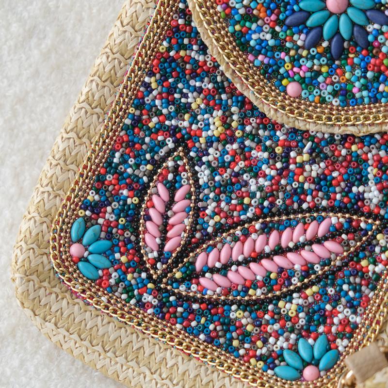 Women Fashion New Straw Woven Crossbody Bag Boutique Beaded Bag Versatile Mobile Phone Bag Cute Unique Shoulder Travel Small Bag