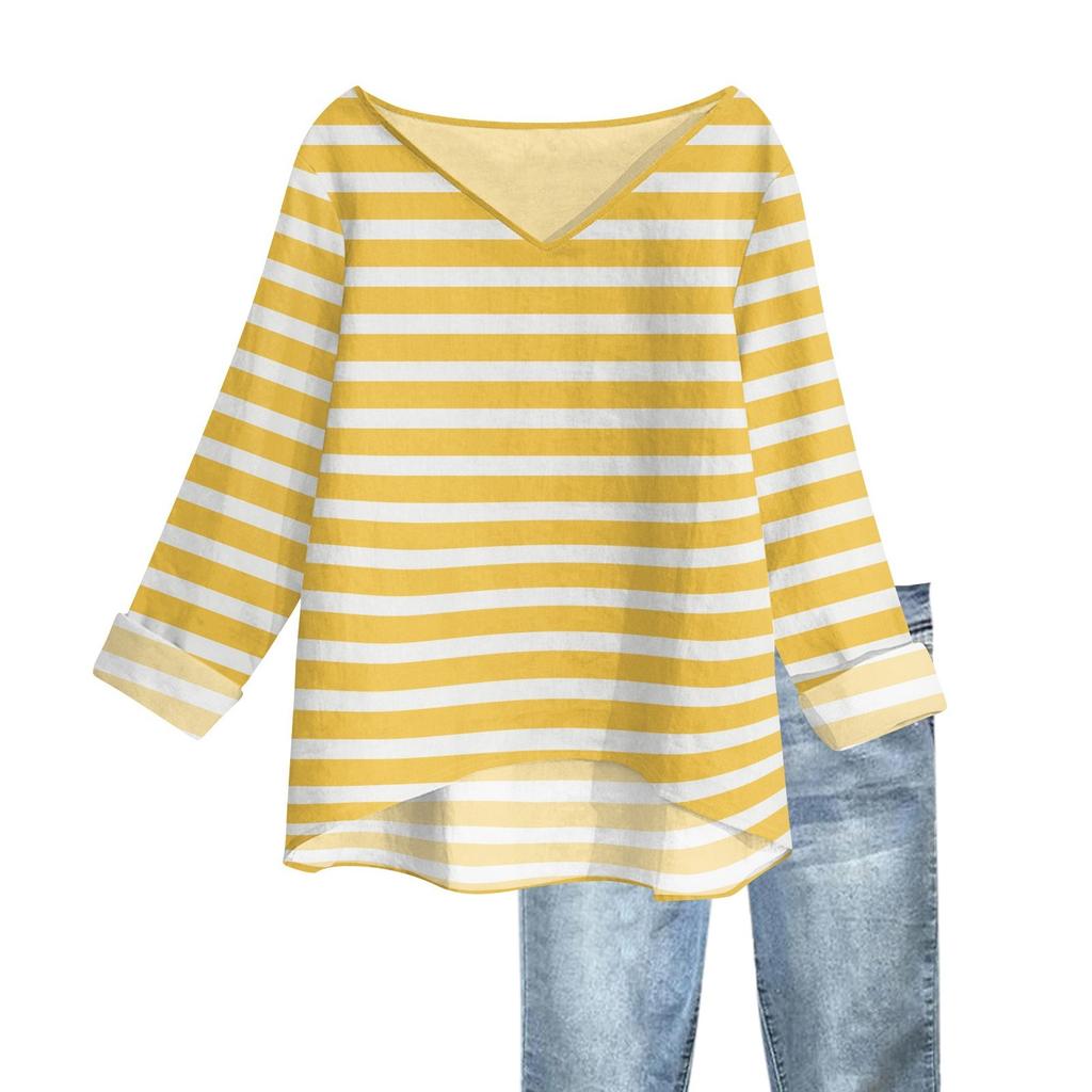 Women's V-neck Long Sleeve Printed Top T-shirt